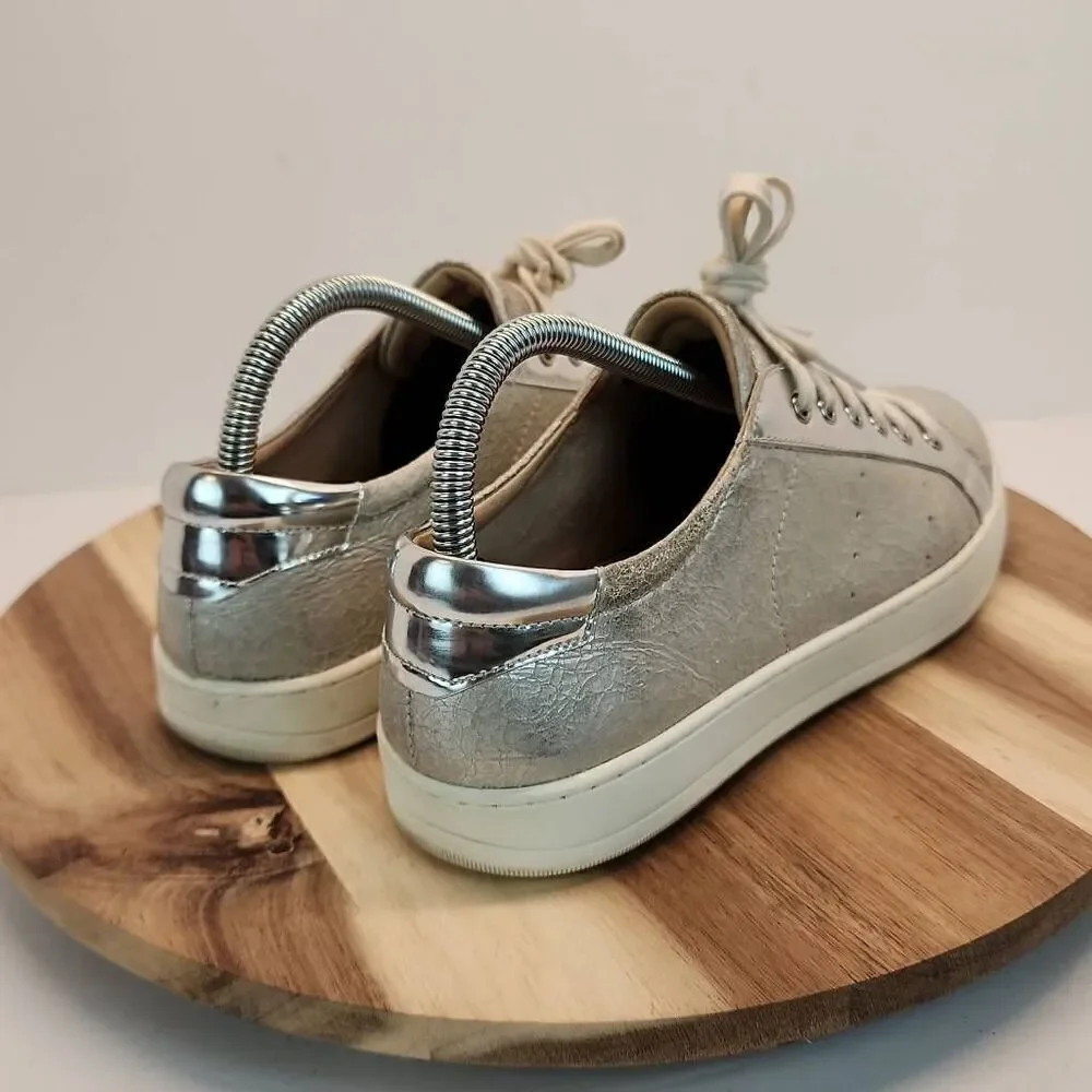 Womens Johnston & Murphy Emerson Lace-up Silver/White Crackle Leather Sneakers 8